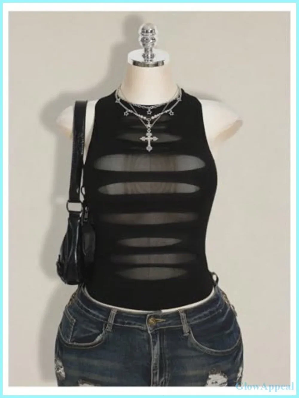 Plus Size Punk Rock Cut Out Mesh Tank Top Sleeveless Crop